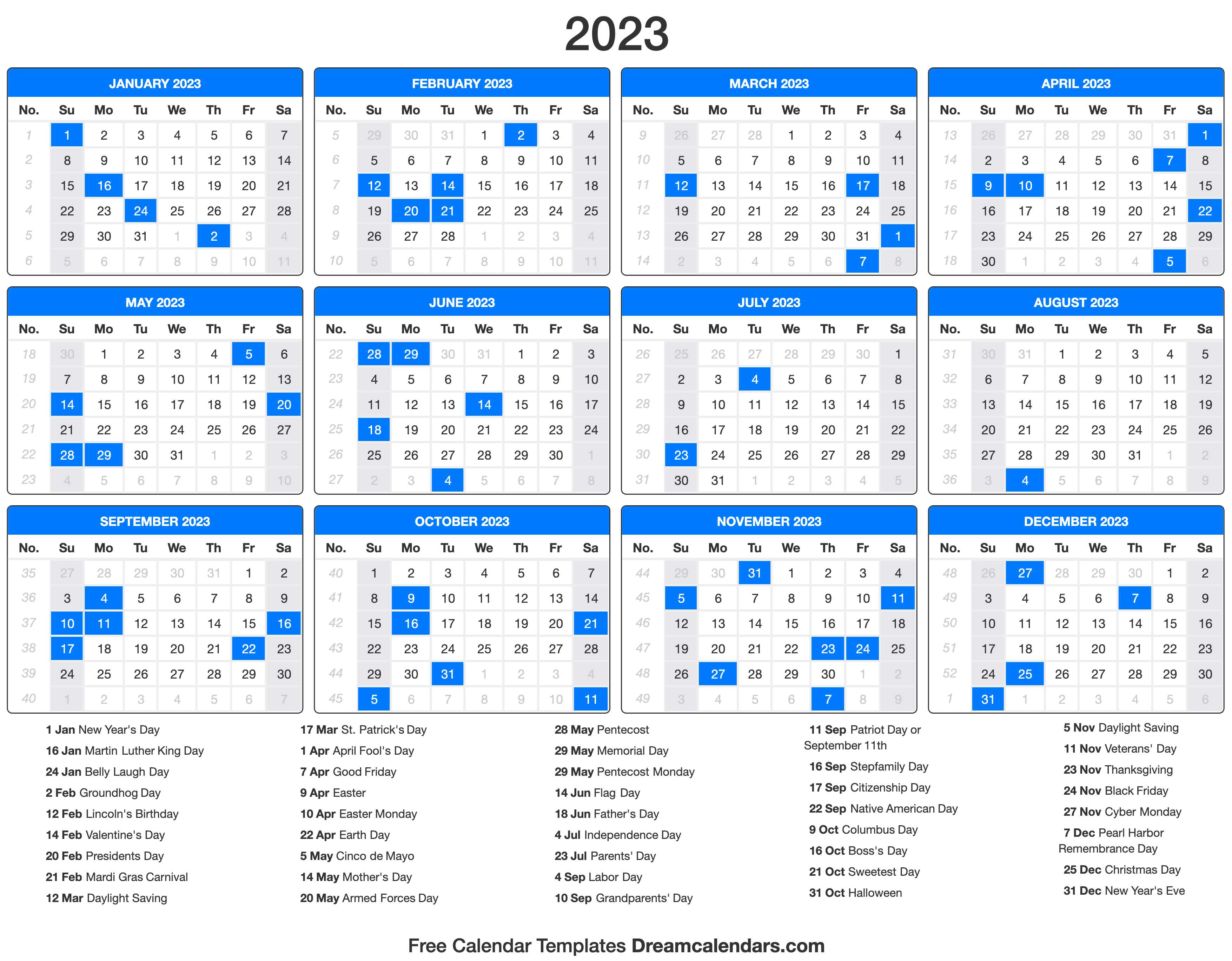 Free Printable 2023 Calendar With Us Holidays